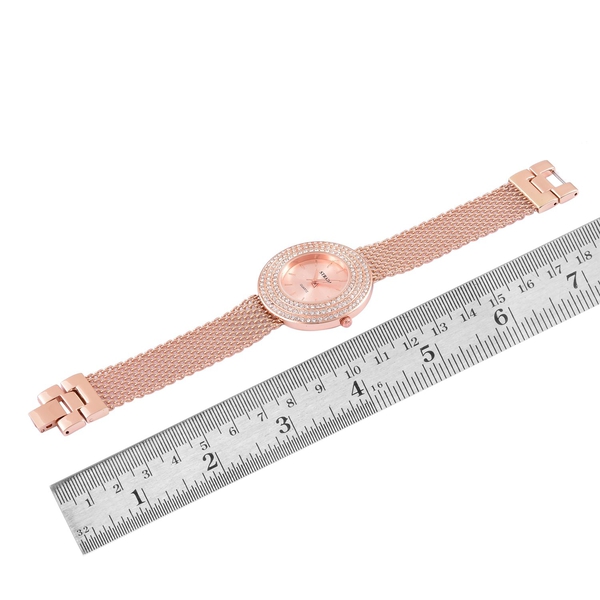 STRADA Japanese Movement Rose Dial White Austrian Crystal Water Resistant Watch in Rose Gold Tone with Stainless Steel Back and Chain Strap