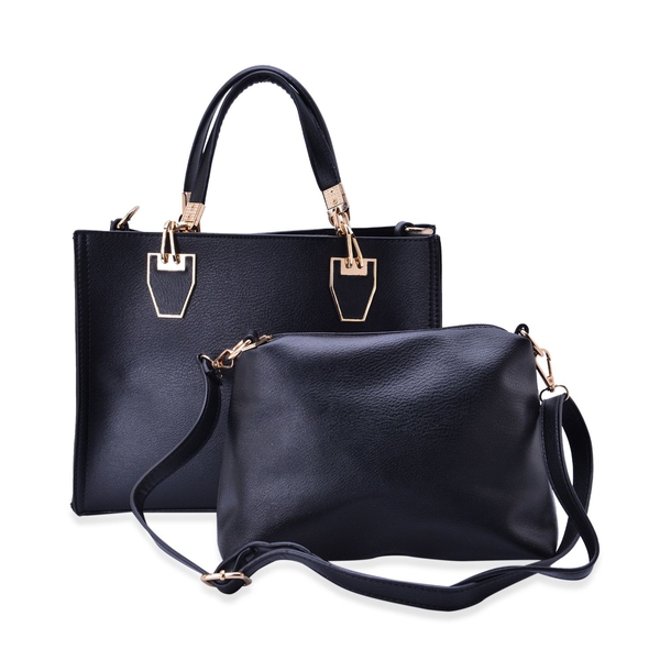 Set of 2 -Bianca Black Colour Large and Small with Adjustable and Removable Shoulder Strap Handbag (
