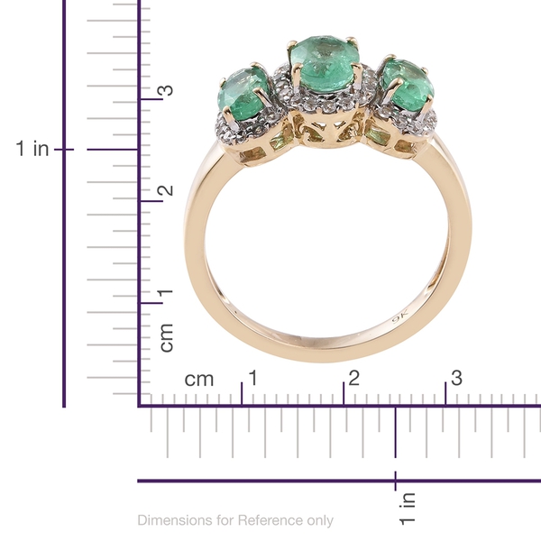 9K Yellow Gold AA Boyaca Colombian Emerald (Ovl), Natural Cambodian Zircon Ring 2.000 Ct.