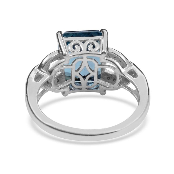London Blue Topaz (Oct 4.75 Ct), White Topaz Ring in Platinum Overlay Sterling Silver 4.850 Ct.