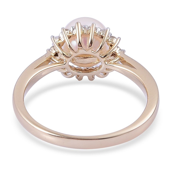 9K Y Gold Japanese Akoya Pearl (Rnd), White Zircon Ring