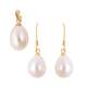 2 Piece Set - White Freshwater Pearl Pendant & Hook Earrings in Yellow Gold Overlay Sterling Silver