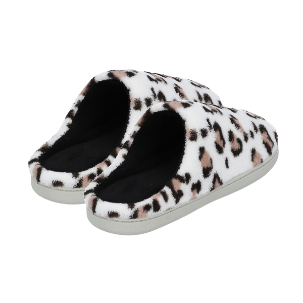 Leopard Pattern Memory Foam Slippers (Size 3- 4) - White