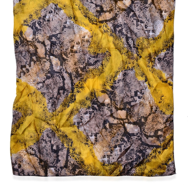 100% Mulberry Silk Black and Grey Colour Snake Pattern Yellow Colour Scarf (Size 180x110 Cm)