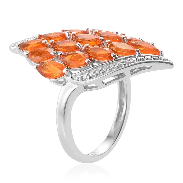 Jalisco Fire Opal (Mrq), Diamond Ring in Platinum Overlay Sterling Silver 2.010 Ct.
