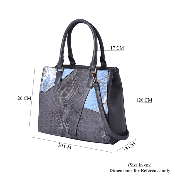 Snakeskin Pattern Tote Bag with Handle Drop and Zipper Closure (Size 30x13x26Cm) - Grey