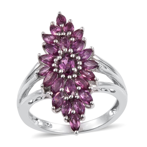 Rare Mozambique Grape Colour Garnet (Ovl) Cluster Ring in Platinum Overlay Sterling Silver 2.250 Ct.