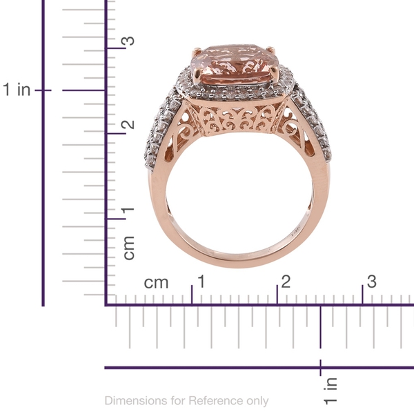 New York Collection-14K Rose Gold AAA Marropino Morganite (Cush 7.12 Ct), Natural Champagne and White Diamond (I2) Ring 8.250 Ct. Gold Wt 7.85 Gms