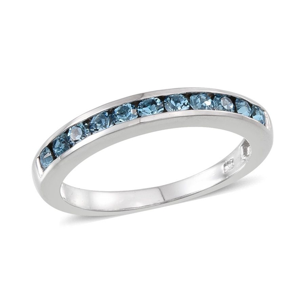 - Aquamarine Colour Crystal (Rnd) Half Eternity Band Ring in Platinum Overlay Sterling Silver