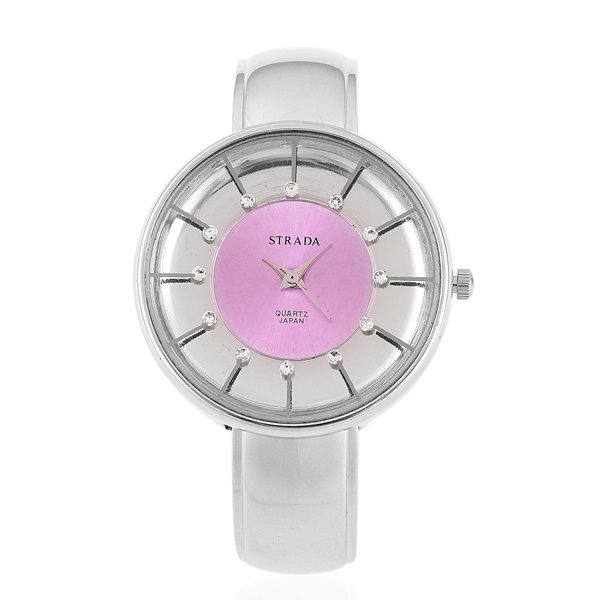 STRADA Japanese Movement White Austrian Crystal Studded Purple and Silver Dial Water Resistant Bangl
