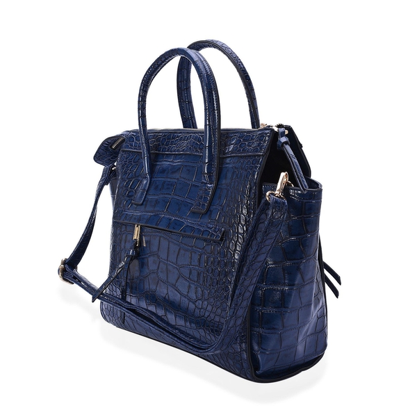 Christine Navy Blue Colour Croc Embossed Tote Bag with External Zipper Pocket and Adjustable and Removable Shoulder Strap (Size 42x30x9 Cm)