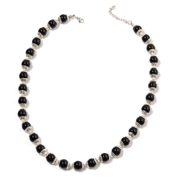 Black Agate Necklace (Size 18 with 2 inch Extender) in Silver Tone 151.000 Ct.