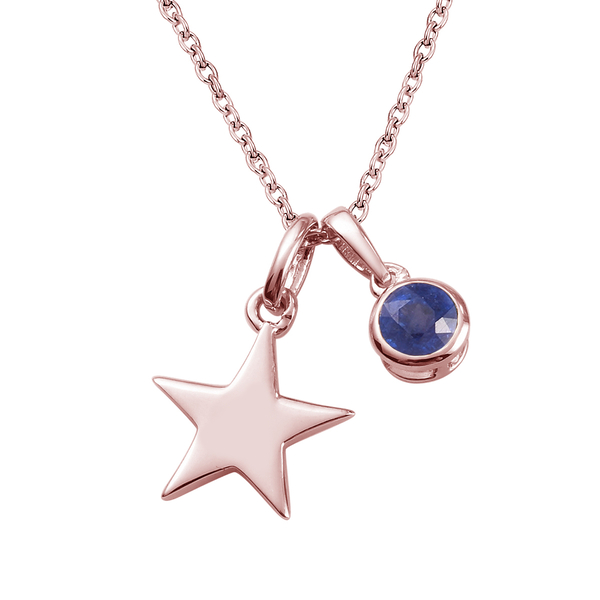 Masoala Sapphire (FF) 2 Pcs Pendant with Chain (Size 20) with Lobster Clasp in Rose Gold Overlay Ste