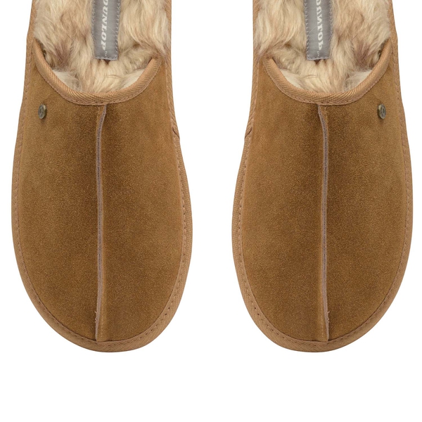 Dunlop Real Suede Memory Foam Fur Lined Mule Slippers (Size 10) - Tan