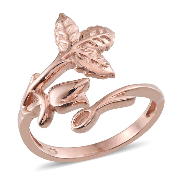 Rose Gold Overlay Sterling Silver Leaves and Floral Ring, Silver wt 5.09 Gms.