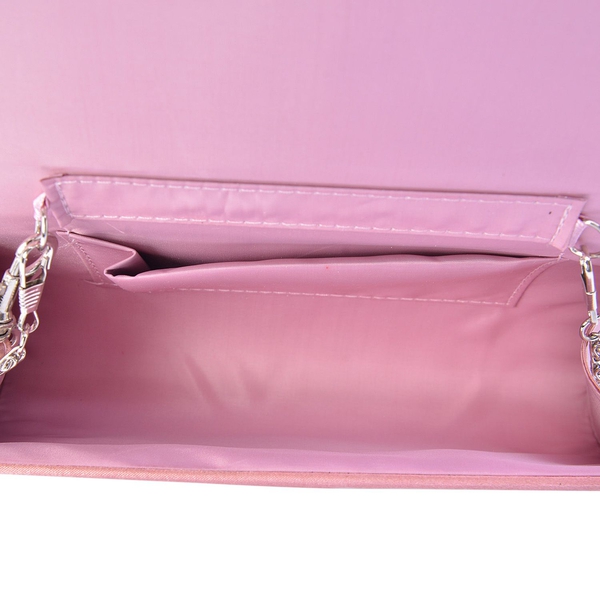 Pink Satin Bow Clutch with Removable Chain Strap (Size 30x10 Cm)
