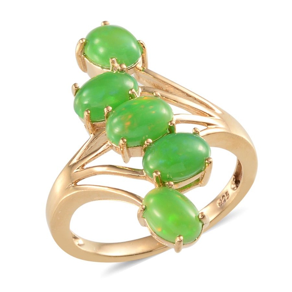 Green Ethiopian Opal (Ovl) 5 Stone Crossover Ring in 14K Gold Overlay Sterling Silver 3.000 Ct.