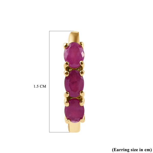 Moroccan Ruby Hoop Earrings in 14K Gold Overlay Sterling Silver 1.23 Ct.