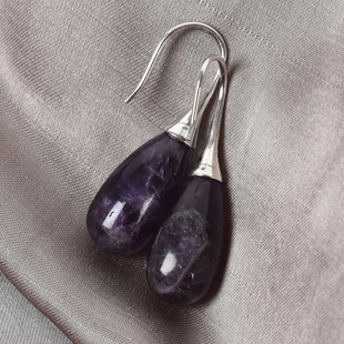 Sundays Child - Amethyst Hook Earrings in Platinum Overlay Sterling Silver 27.50 Ct.