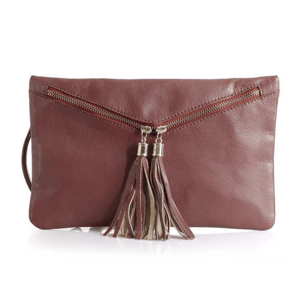 Genuine Leather Burgundy Colour Sling Bag with External Zipper Pocket and Adjustable Shoulder Strap
