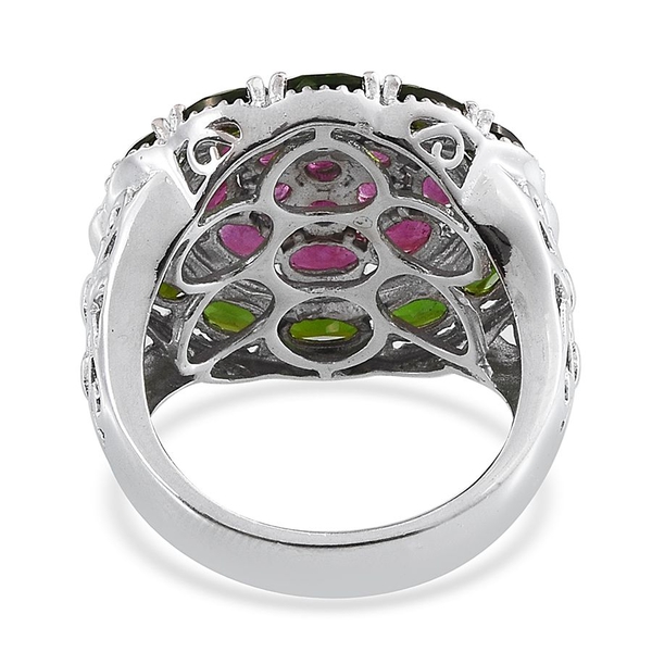 African Ruby (Rnd), Chrome Diopside Floral Ring in Platinum Overlay Sterling Silver 6.250 Ct.