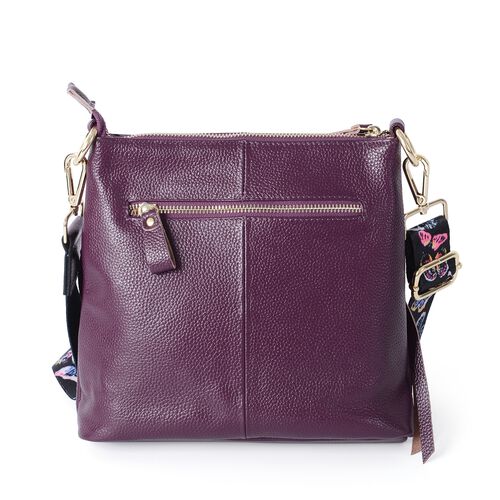 Super Soft 100% Genuine Leather Purple Colour Cross Body Bag Size 23x22x7 Cm - 3202703 - TJC