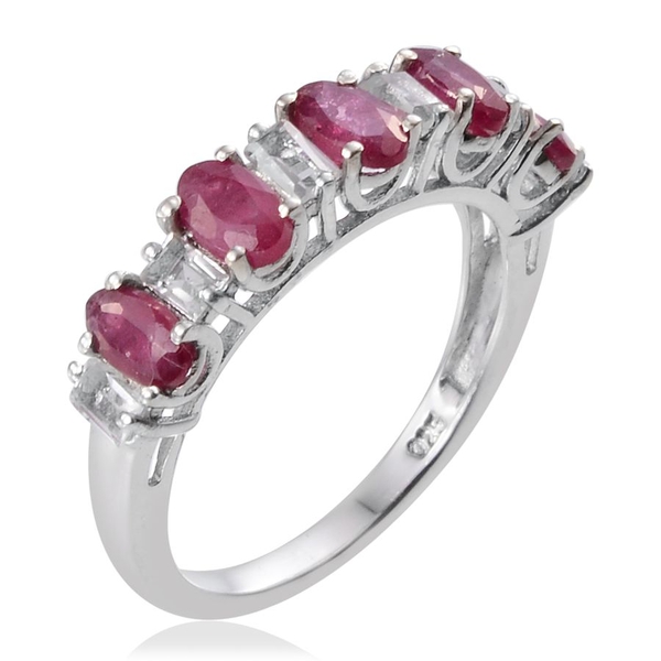 African Ruby (Ovl), White Topaz Half Eternity Ring in Platinum Overlay Sterling Silver 2.750 Ct.