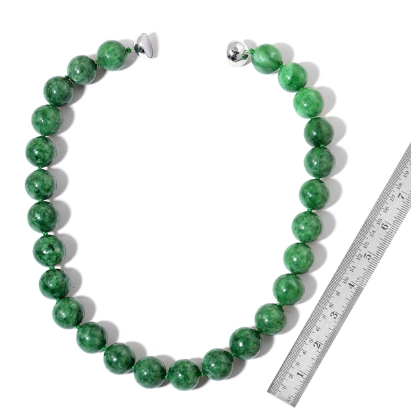 Green Jade Necklace with Magnetic Lock (Size 20) in Rhodium Plated Sterling Silver 908.400 Ct.