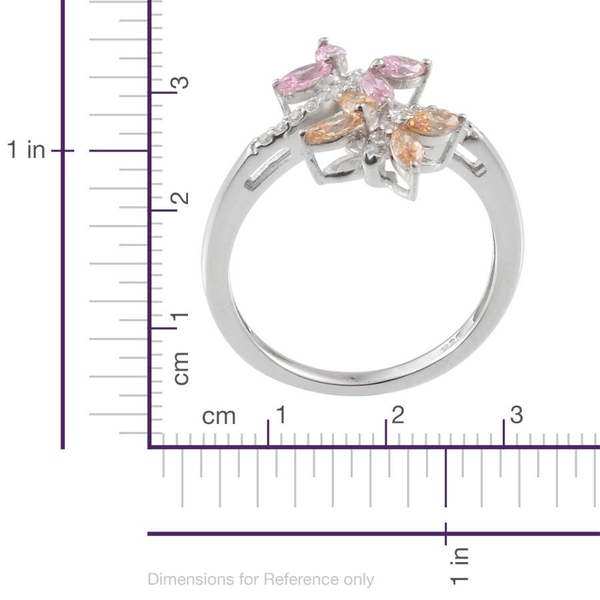 Lustro Stella - Platinum Overlay Sterling Silver (Mrq) Crossover Ring Made With Pink, Yellow and White  ZIRCONIA 0.784 Ct.