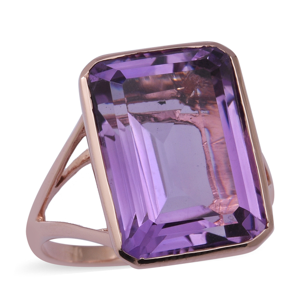 Cocktail Collection-Rose De France Amethyst  Ring in Rose Gold Overlay Sterling Silver 15.67 Ct.