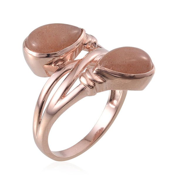Morogoro Peach Sunstone (Pear) Ring in Rose Gold Overlay Sterling Silver 5.500 Ct.