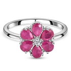 African Ruby (FF) and Natural Cambodian Zircon Floral Ring (Size L) in Platinum Overlay Sterling Silver 1.46 