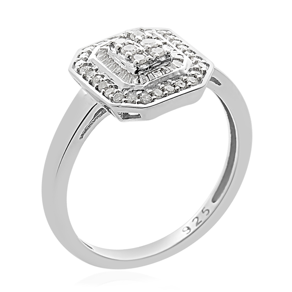 Diamond (Rnd and Bgt) Ring in Platinum Overlay Sterling Silver 0.50  Ct.