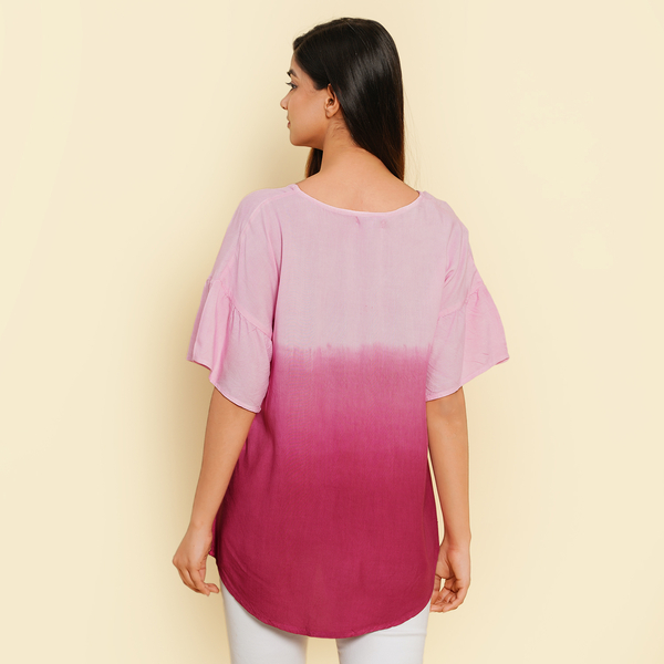 TAMSY 100% Viscose Ombre Print Short Sleeve Top (Size XXL,24-26) - Dark Pink