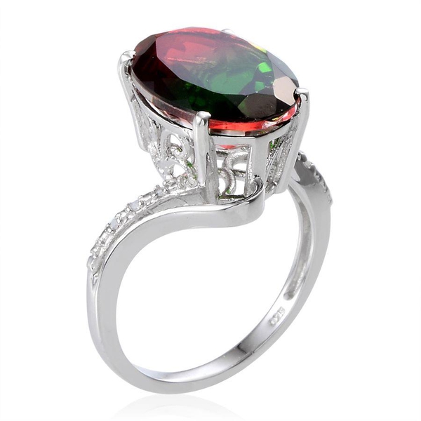 Tourmaline Colour Quartz (Ovl 8.50 Ct), Diamond Ring in Platinum Overlay Sterling Silver 8.530 Ct.