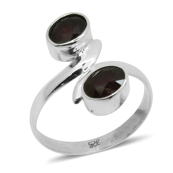 Royal Bali Collection African Ruby (Ovl) Crossover Ring in Sterling Silver 3.420 Ct.