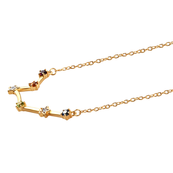 Diamond and Multi Gemstones Necklace ( Size 18 With 2 Inch extender) in 14K Gold Overlay Sterling Silver