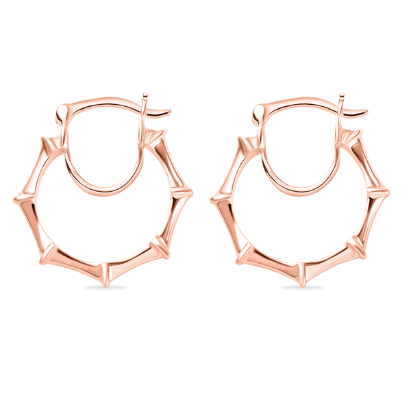 Sundays Child Rose Gold Overlay Sterling Silver Bamboo Inspired Hoop Earrings, Silver Wt .5.97 Gms