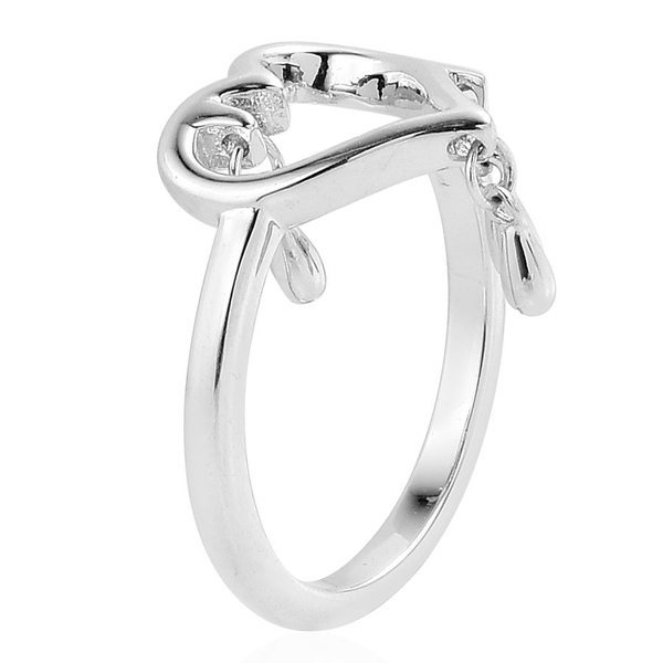 LucyQ Open Melting Heart Ring with 3 Drip in Rhodium Plated Sterling Silver
