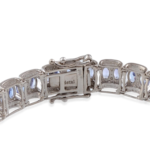 AA Tanzanite (Ovl), Diamond Bracelet in Platinum Overlay Sterling Silver (Size 8) 14.020 Ct.