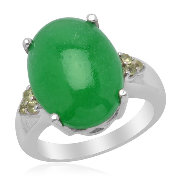 Enhanced Green Jade (Ovl 11.00 Ct) Hebei Peridot Ring in Platinum Overlay Sterling Silver  11.150 Ct