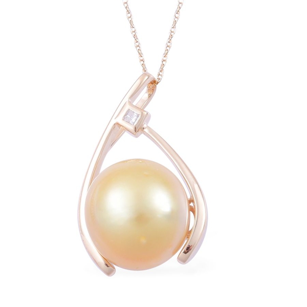 14K Y Gold South Sea Golden Pearl (Rnd 18.50 Ct), Diamond Pendant With Chain 18.530 Ct.