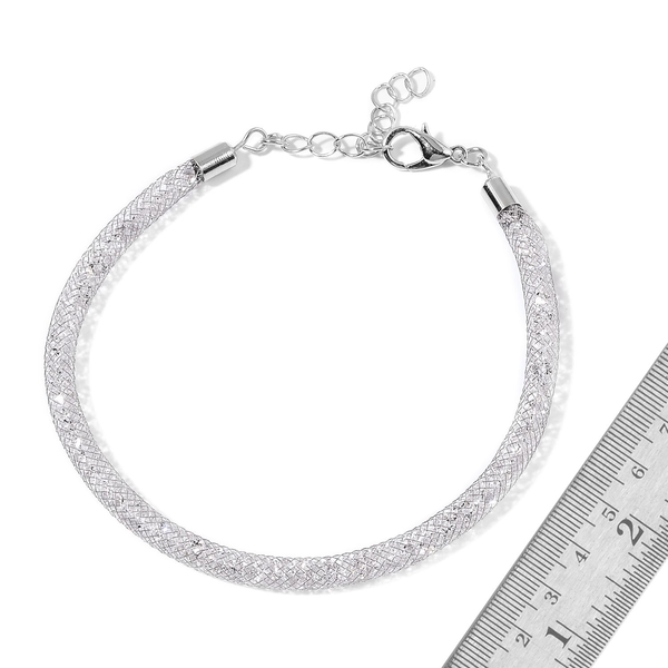 White Austrian Crystal Bracelet (Size 7 with 2 inch Extender) in Silver Tone