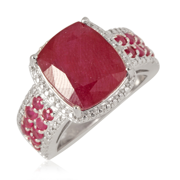 African Ruby (Cush 7.00 Ct), Ruby and Diamond Ring in Rhodium Plated Sterling Silver 8.030 Ct.