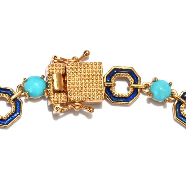 GP - AA Arizona Sleeping Beauty Turquoise and Blue Sapphire Enamelled Bracelet (Size 7.5) in 14K Gold Overlay Sterling Silver 4.75 Ct, Silver wt 12.75 Gms