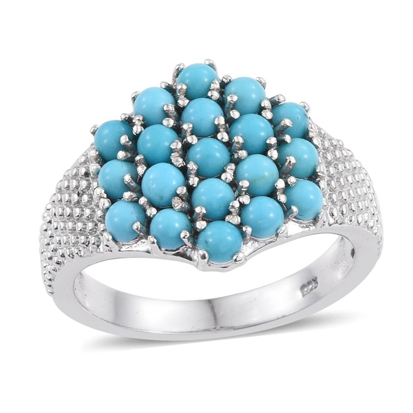 Arizona Sleeping Beauty Turquoise (Rnd) Cluster Ring in Platinum Overlay Sterling Silver 1.750 Ct.