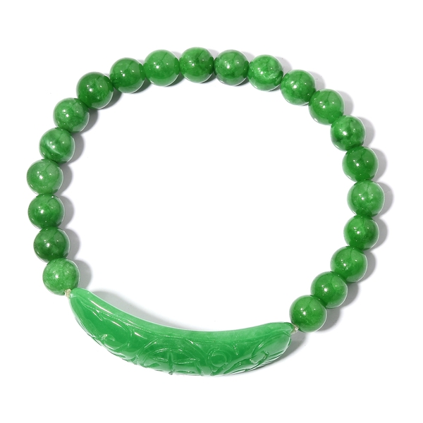 Extremely Rare Hand Carved AAA Green Jade Stretchable Bracelet (Size 7)