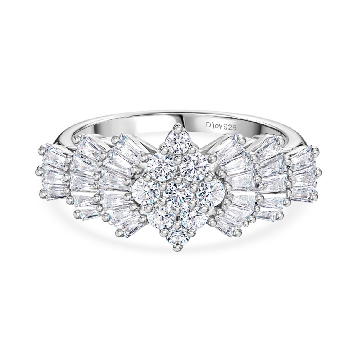 Designer Inspired Moissanite Ballerina Ring in Platinum Overlay Sterling Silver 1.07 Ct.