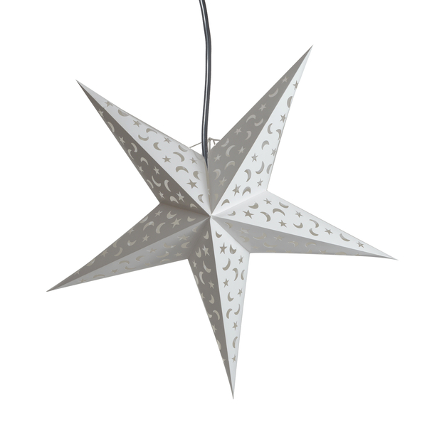 Home Decor - Laser Cut Moon and Star Pattern White Colour Handmade Star with Electric Cable (Size 60 Cm)