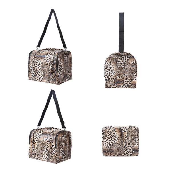 3 Layer Leopard Pattern Jewellery Box with Detachable Shoulder Strap (Size 30x26x24Cm) - Brown